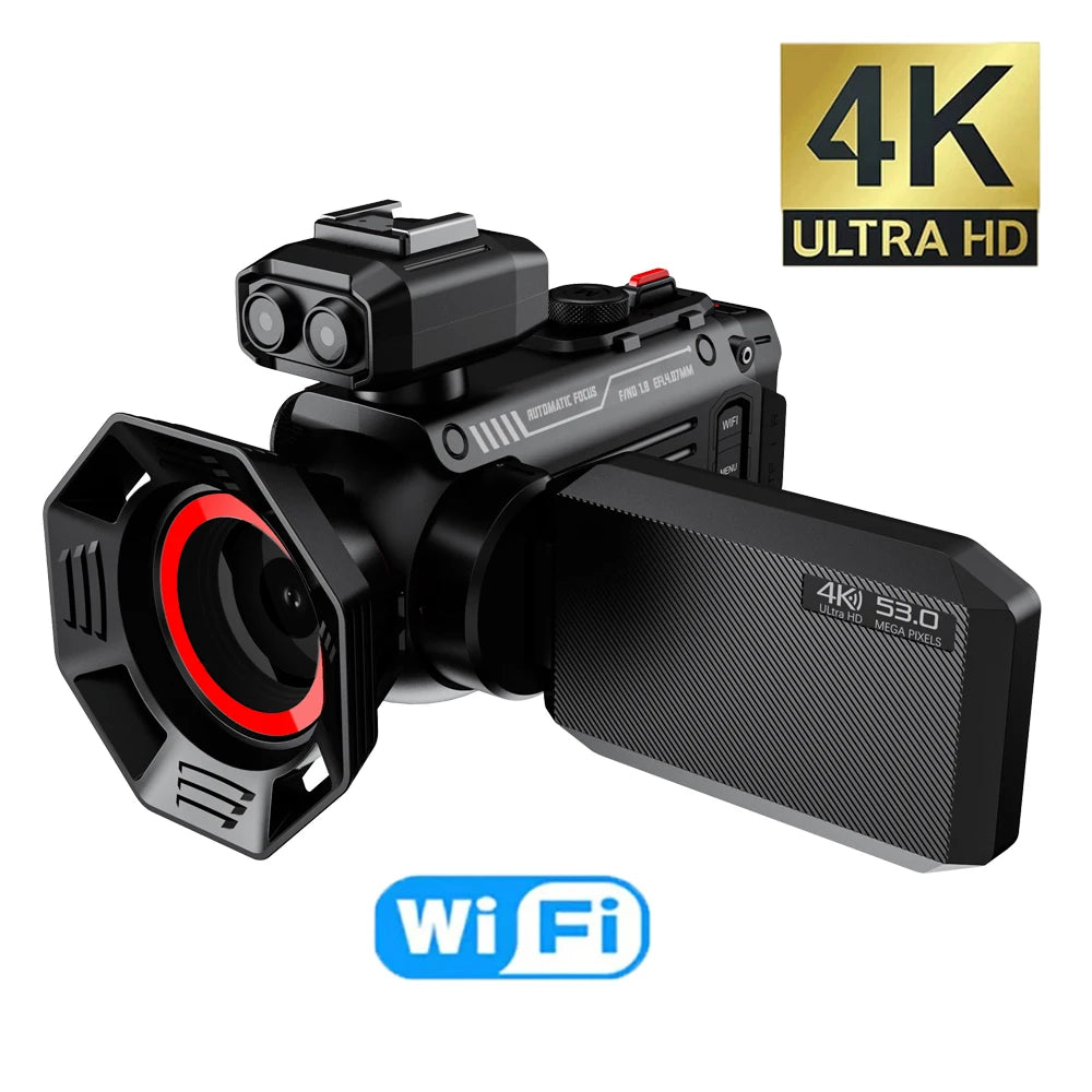 Caméscope Ponbos DV60 4K UHD WiFi – Zoom 50x, 53MP, Filtres Intégrés, Ultra-Léger, Photo & Vidéo – CLEVI Paris