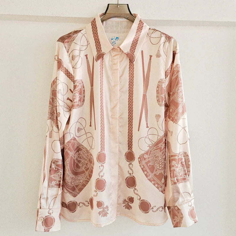 Chemise Femme Imitation Soie Imprimé Luxe Slim Manches Longues – CLEVI Paris