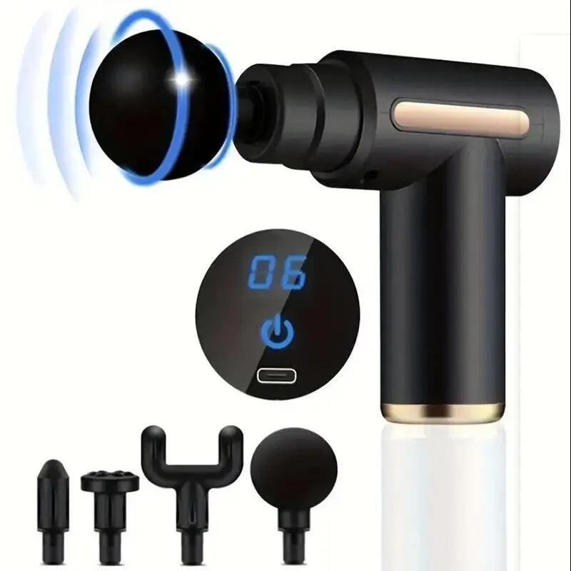 Pistolet de Massage Fascial Portable Écran LED 4 Têtes Recharge Type-C – CLEVI Paris