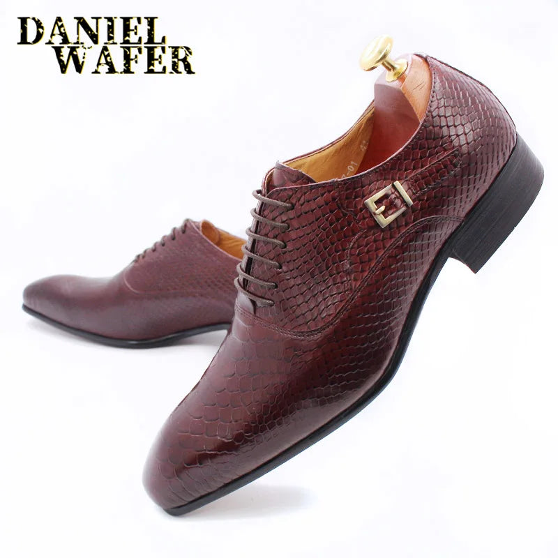 Oxford Homme Cuir Imprimé Serpent Bout Pointu Lacets Business Mariage 4 Coloris – CLEVI Paris