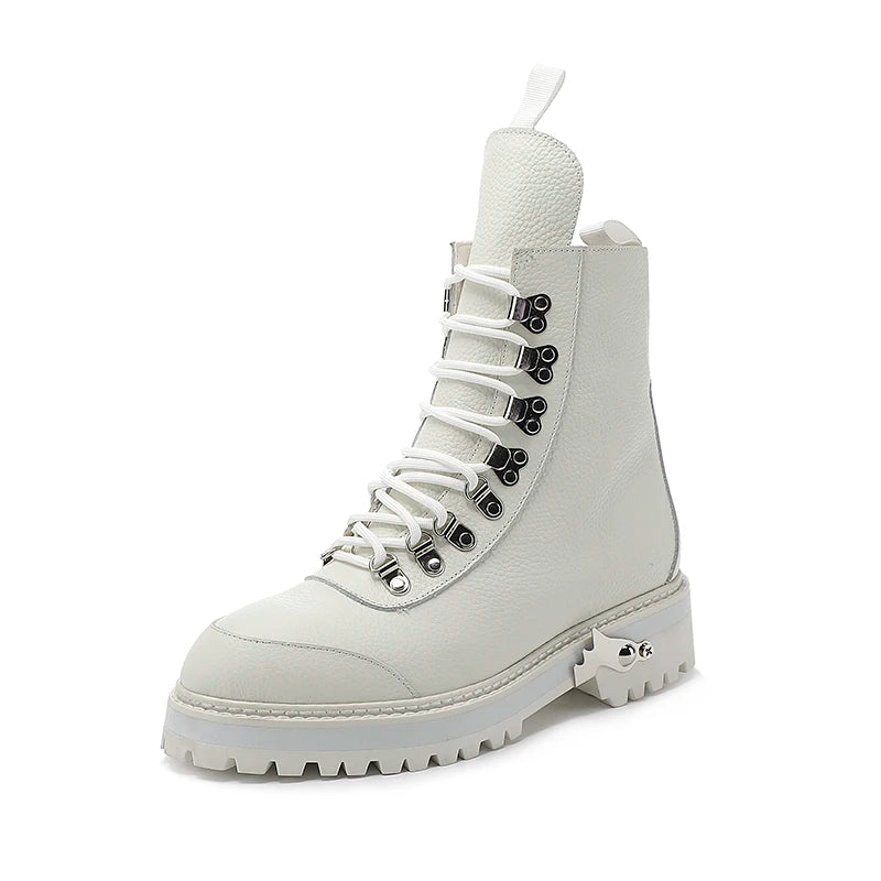 Bottines Femme Cuir Véritable & Laine Vraie – Semelle Épaisse, Lacets, Style Moto | Hiver