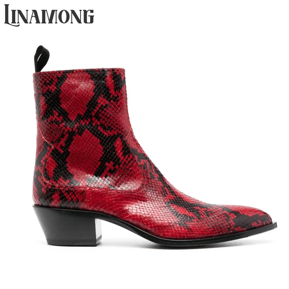 Bottines Chelsea Effet Serpent – Bout Pointu | Talon Bloc | Zip | Homme