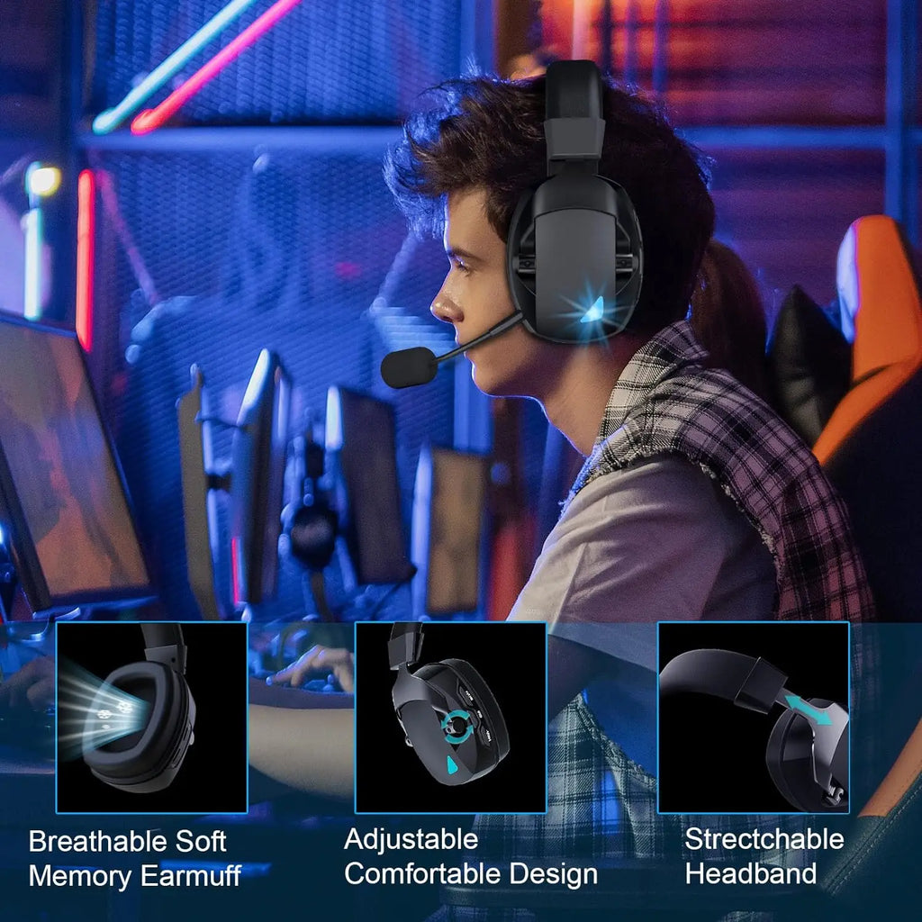 Casque Gaming Acinaci Sans Fil 2.4G Bluetooth USB 3.5mm Micro Détachable – CLEVI Paris