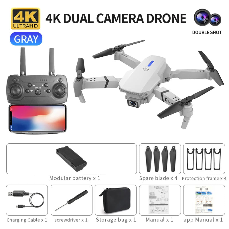 Mini Drone E88 GPS 4K – Caméra Réglable 180°, Évitement d'Obstacles, Brushless & Suivi Automatique – CLEVI Paris