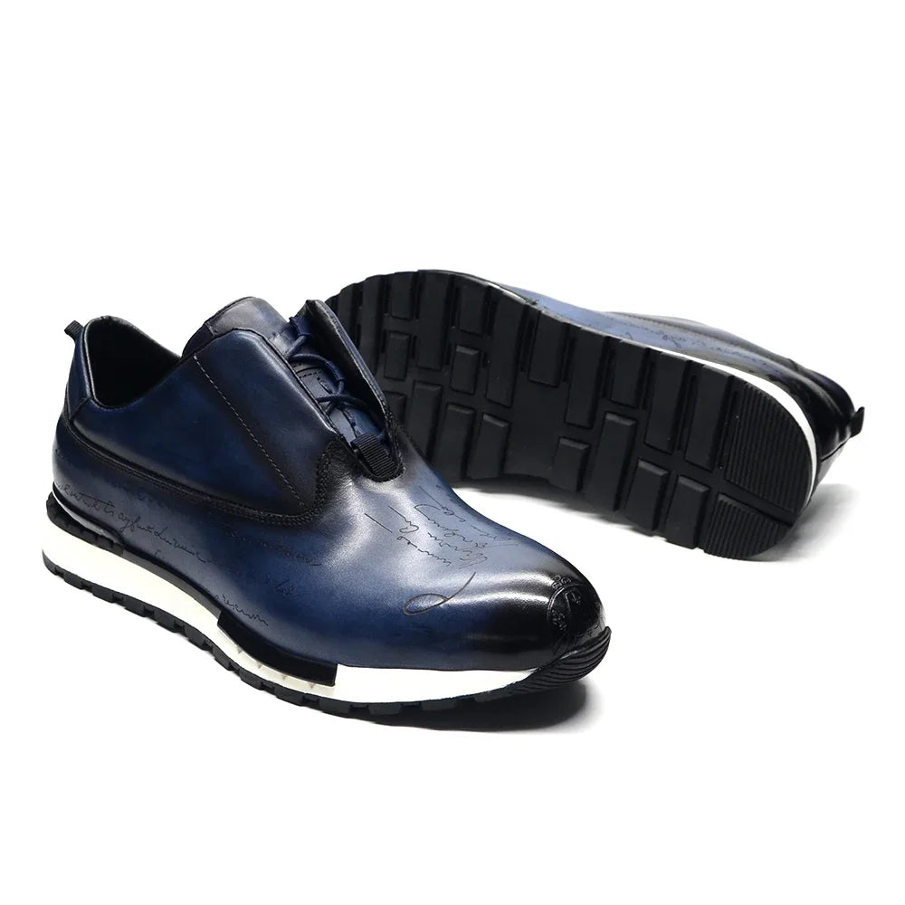 Oxford Sneaker Homme Cuir Véritable Motif Totem Peint Main | Doublure Agneau 3 Coloris