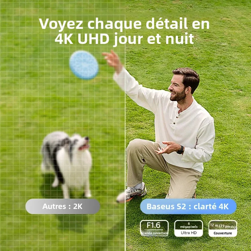 Caméra Solaire Extérieure Baseus S2 4K 8MP FOV 145° Radar+PIR Face ID IP67 512Go – CLEVI Paris
