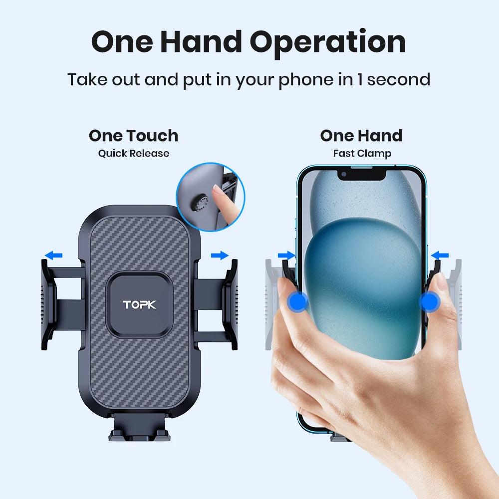 Support Téléphone Voiture TOPK — Verrouillage Automatique, Rotation 360°, Grille d’Aération, Universel | CLEVI Paris