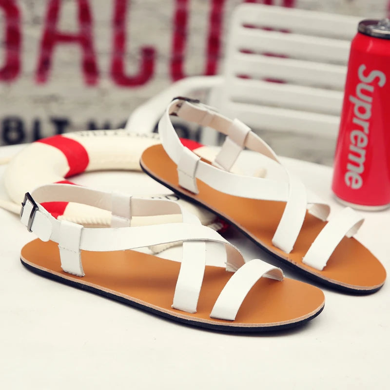 Sandales Romaines Unisexe Style Gladiateur Respirantes Semelle Antidérapante | Blanc, Noir & Marron – CLEVI Paris