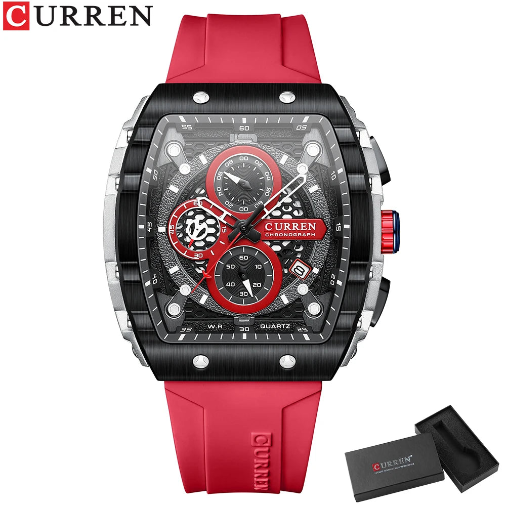 CURREN Montre Quartz Homme Rectangulaire Chronographe Silicone Lumineux 47mm Mouvement Japonais – CLEVI Paris