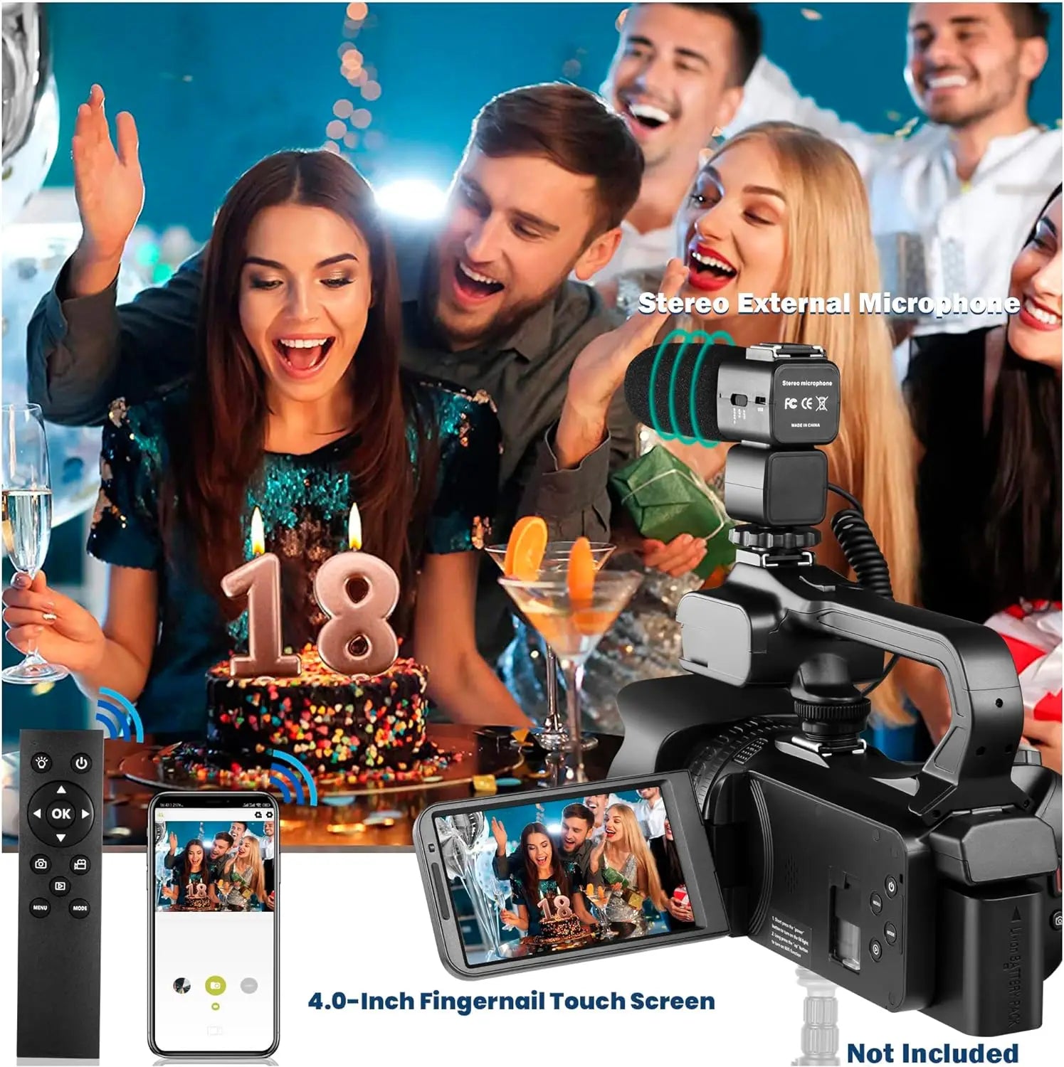 Caméscope Professionnel 4K 64MP KOMERY RX200 – Écran Tactile 4", WiFi, Zoom 18x, Live Streaming