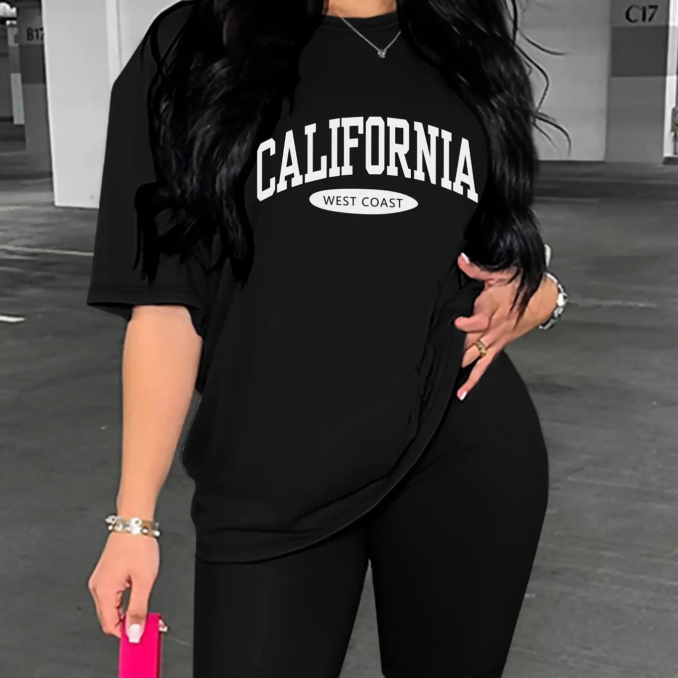 Ensemble 2 Pièces Femme T-Shirt Imprimé CALIFORNIA Col Rond Short Casual Été – CLEVI Paris