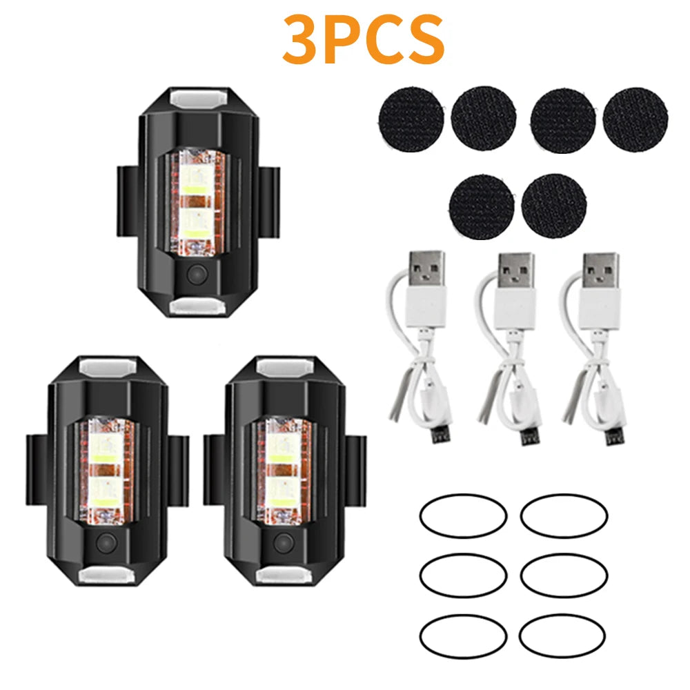 Feux Stroboscopiques LED 7 Couleurs USB – Anti-Collision, 30 Modes, 8h Autonomie – Moto, Vélo & Drone – CLEVI Paris