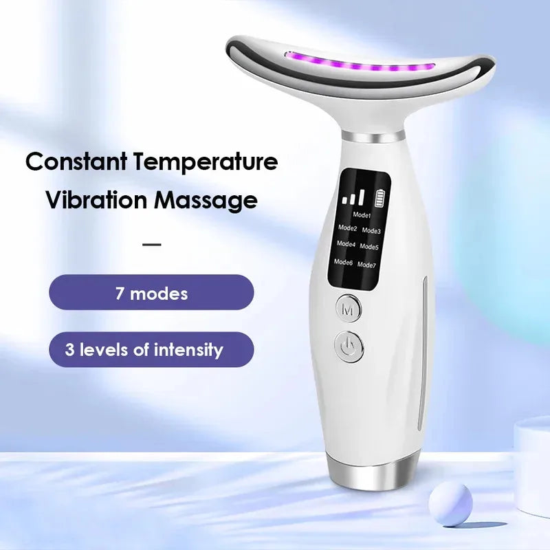 Masseur Visage & Cou LED 7 Couleurs – Luminothérapie, Vibration Sonique, Lifting & Anti-Rides – 7 Modes 3 Niveaux