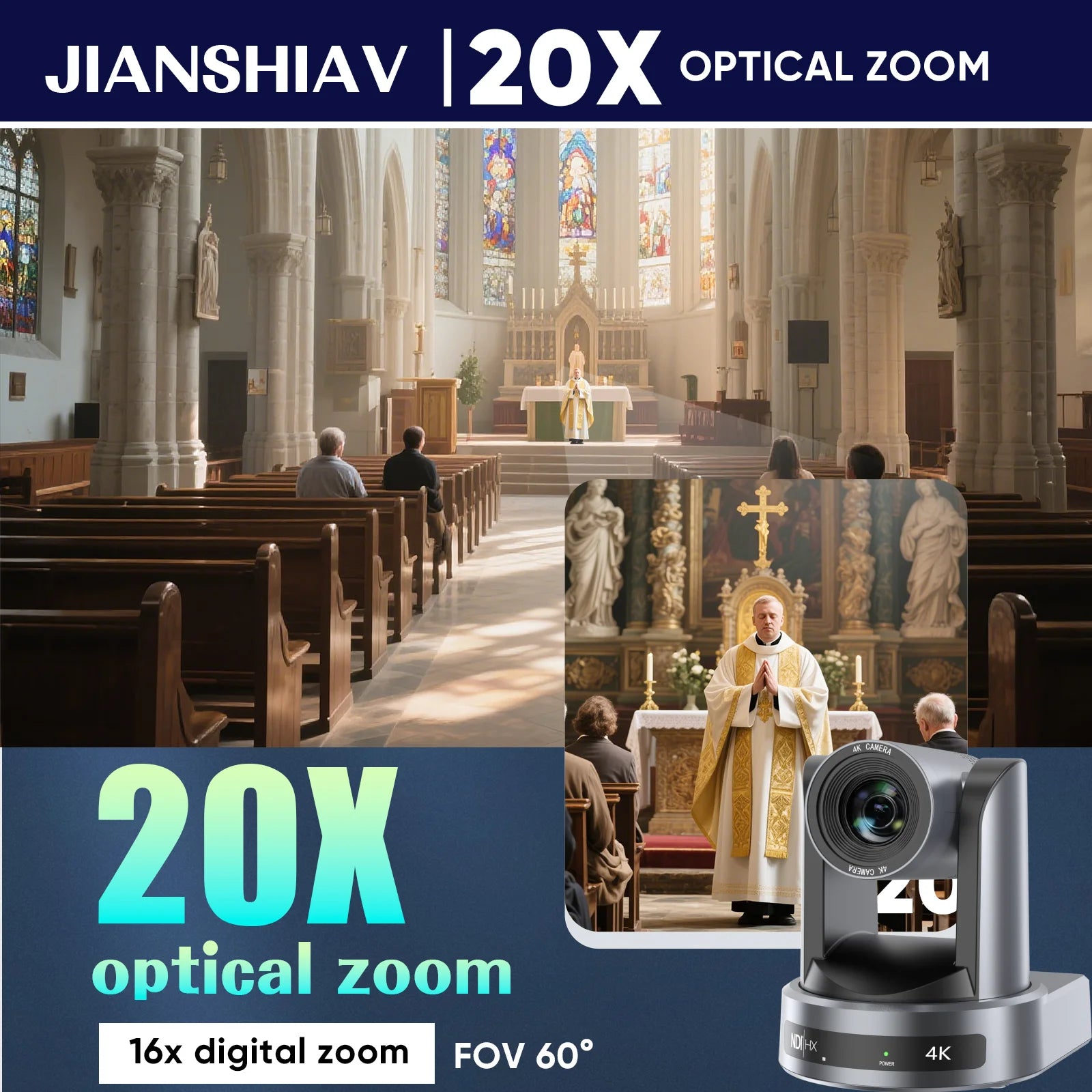 Caméra PTZ 4K Professionnelle – Zoom Optique 10x/20x NDI SDI HDMI USB PoE Suivi IA Conférence Streaming – CLEVI Paris