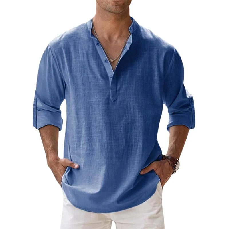 Chemise Lin Coton Homme Manches Longues – Style Casual Plage & Quotidien