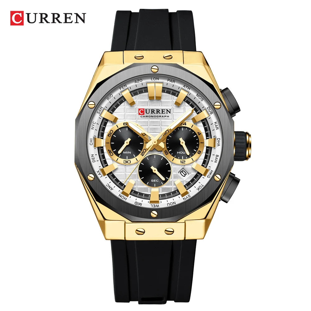 Montre Quartz Homme CURREN 8464 – Chronographe Lumineux, Silicone & Écrin | 10 Coloris