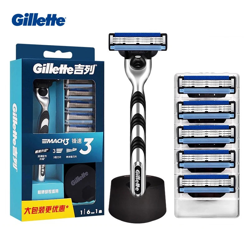 Set Rasoir Gillette Mach 3 Homme – Manche + Lames de Rechange 3 Couches Acier Inoxydable Tête Remplaçable – CLEVI Paris