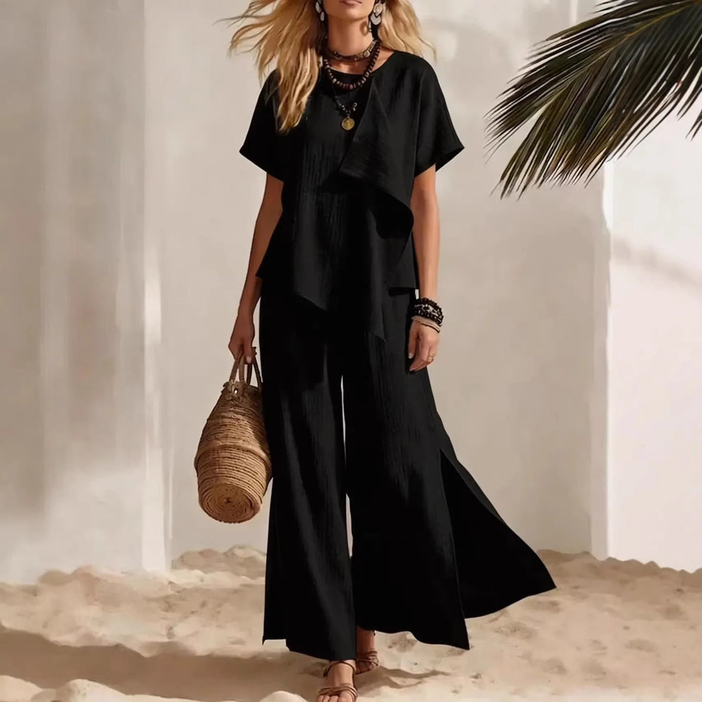 Ensemble femme haut asymétrique et pantalon – CLEVI Paris
