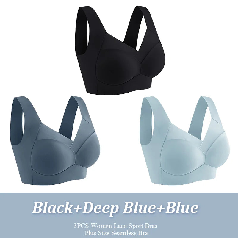 Lot de 3 Soutiens-Gorge Sport Sans Armature | Dentelle, Sans Coutures, Grande Taille – CLEVI Paris