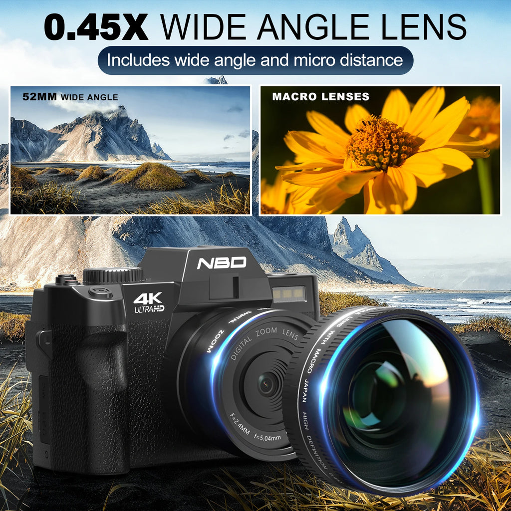 Appareil Photo NBD S100 4K 48MP – Style Rétro, Écran 3" 180°, Grand Angle 120° + Macro, WiFi, Webcam, SD 32 Go Incluse – CLEVI Paris