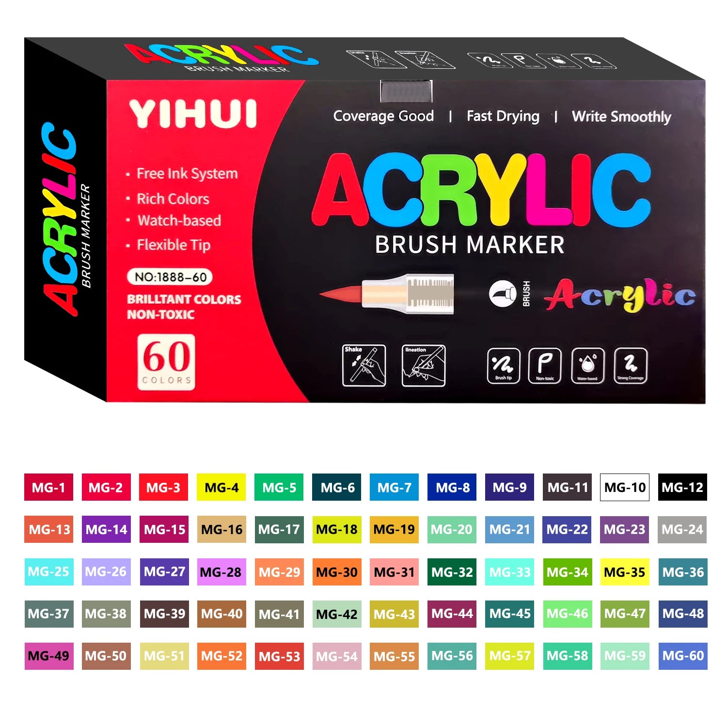 Marqueurs Peinture Acrylique Pointe Pinceau – 12 à 60 Couleurs, Pierre Bois Verre – CLEVI Paris
