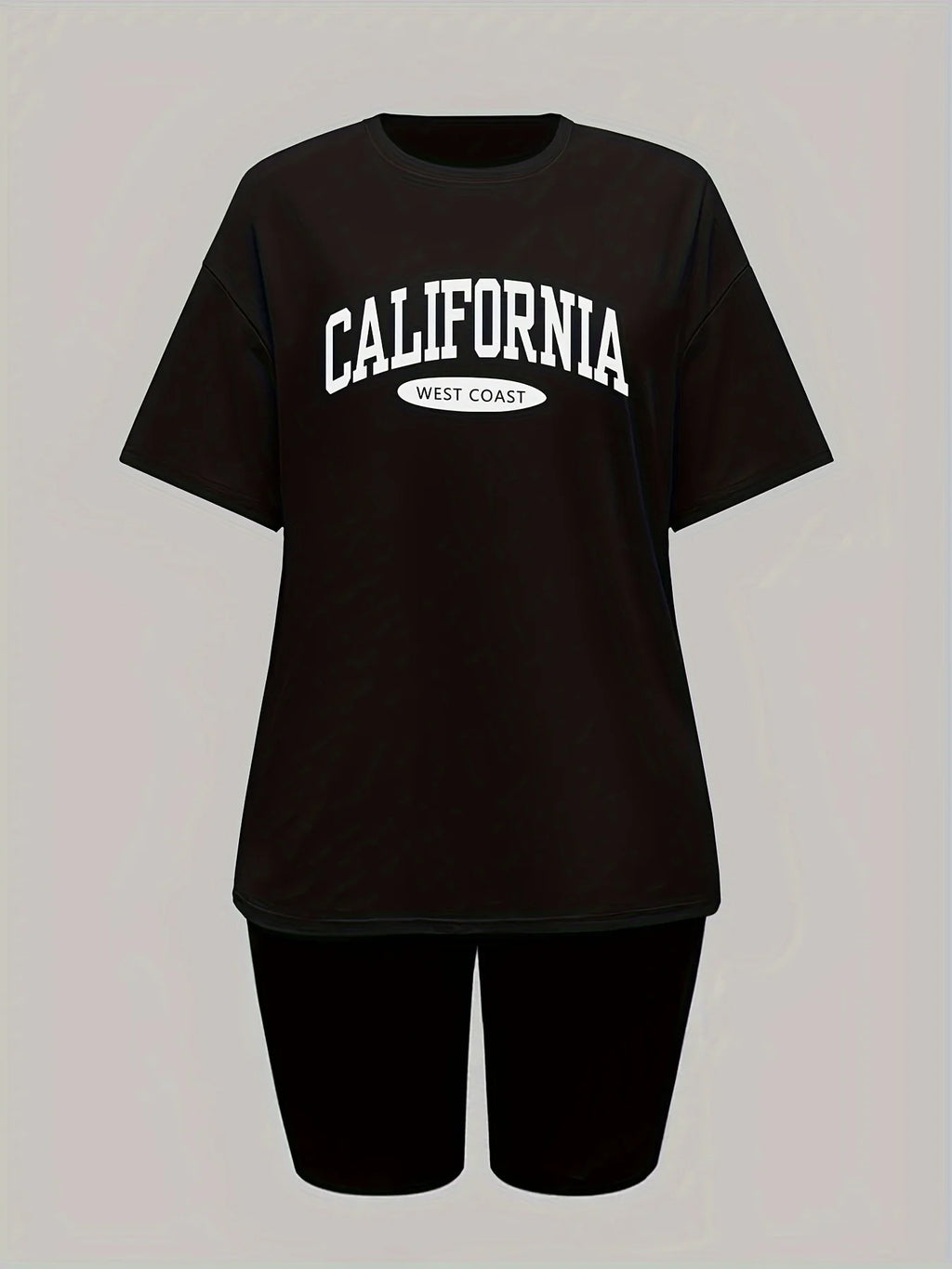 Ensemble 2 Pièces Femme T-Shirt Imprimé CALIFORNIA Col Rond Short Casual Été – CLEVI Paris