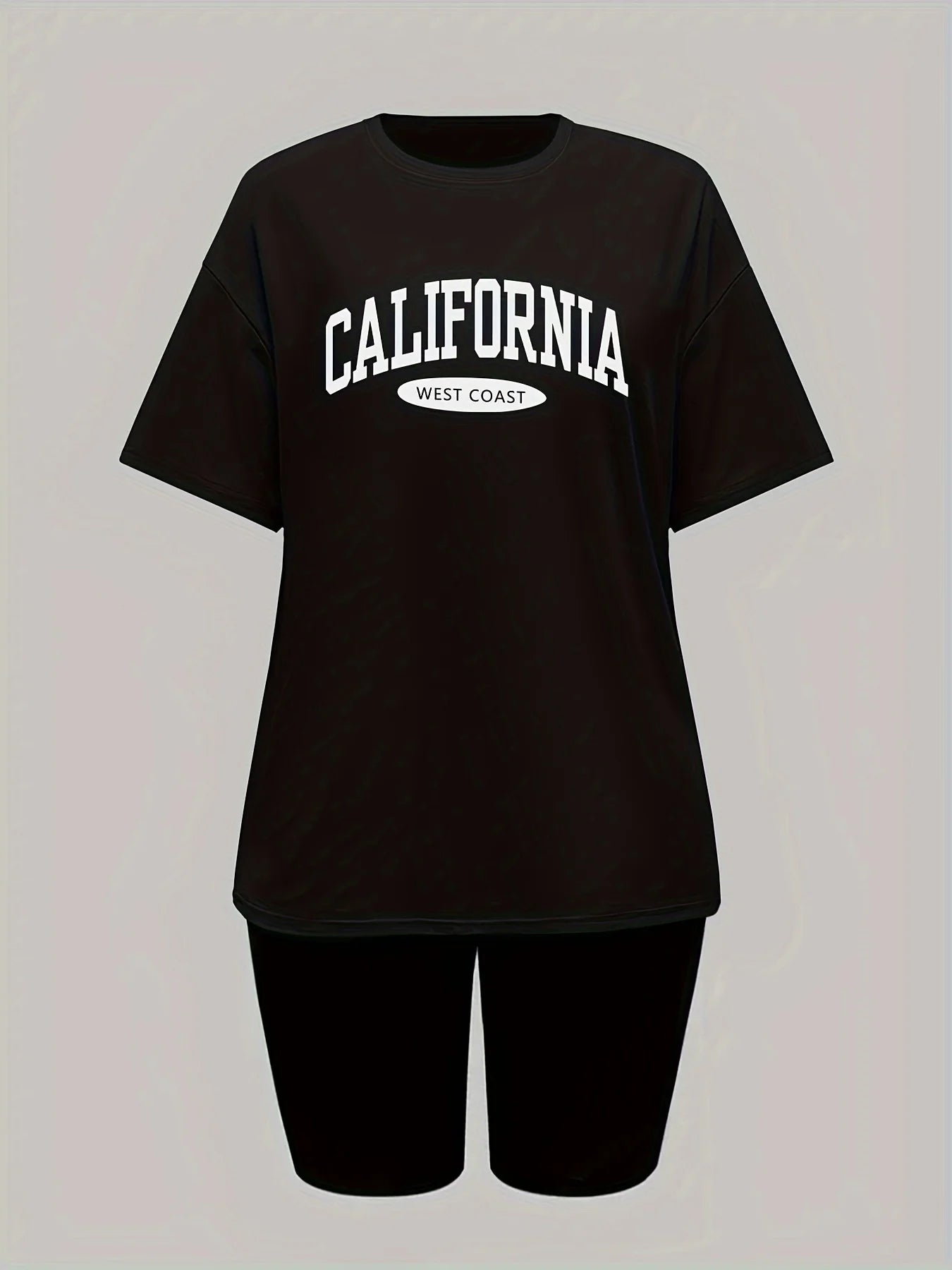 Ensemble 2 Pièces Femme T-Shirt Imprimé CALIFORNIA Col Rond Short Casual Été – CLEVI Paris