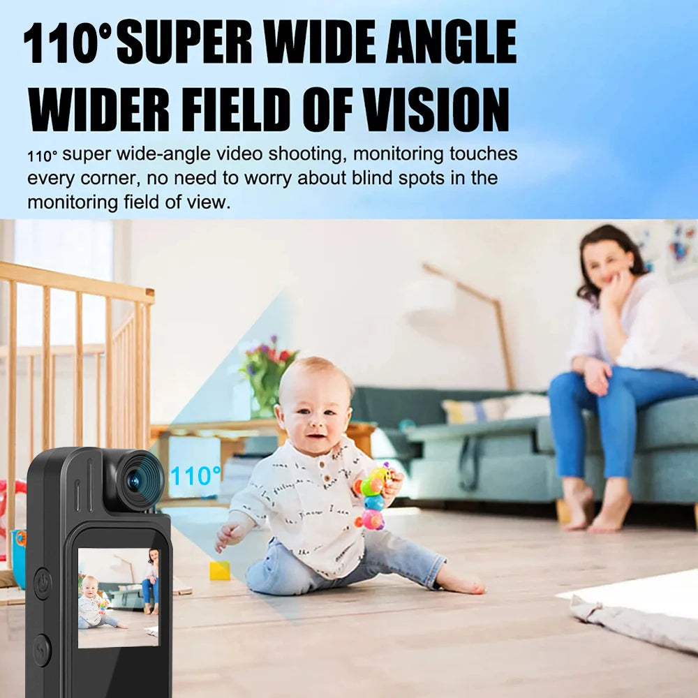 Mini Caméra Corporelle 1080P – Vision Nocturne IR, Écran 1.3", Objectif 180°, 5H Autonomie