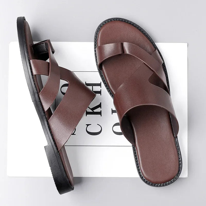 Sandales Homme Été – Microfibre, Antidérapantes, Bout Entrelacé, Style Français | Marron Foncé ou Noir