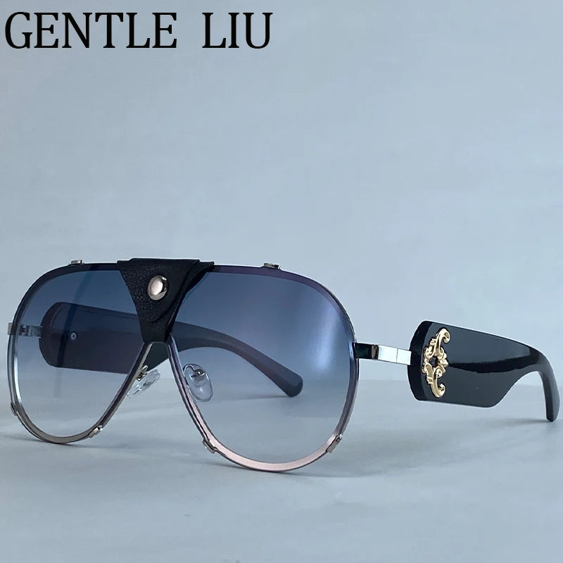Lunettes de Soleil Steampunk Oversize Vintage Pilot Femme UV400 Cuir GENTLE LIU – CLEVI Paris