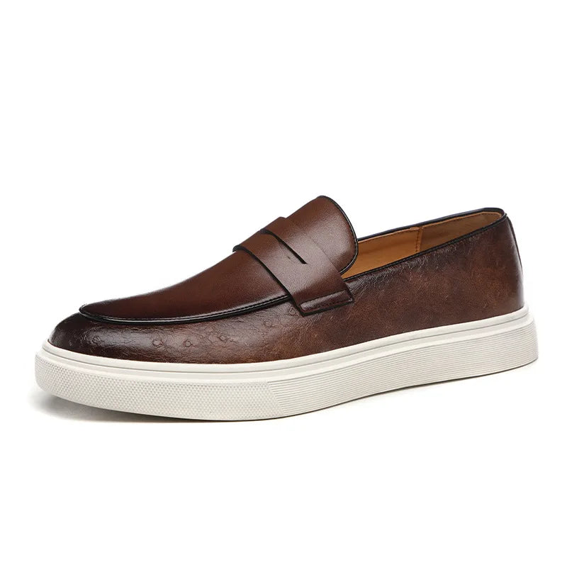 Loafer Penny Homme Cuir Embossé Slip-On Semelle Épaisse Style Britannique | Casual Outdoor EU 38-46