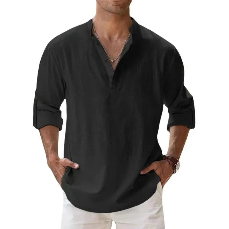 Chemise Homme Coton Manches Longues Col Henley Smart Casual 9 Coloris – CLEVI Paris
