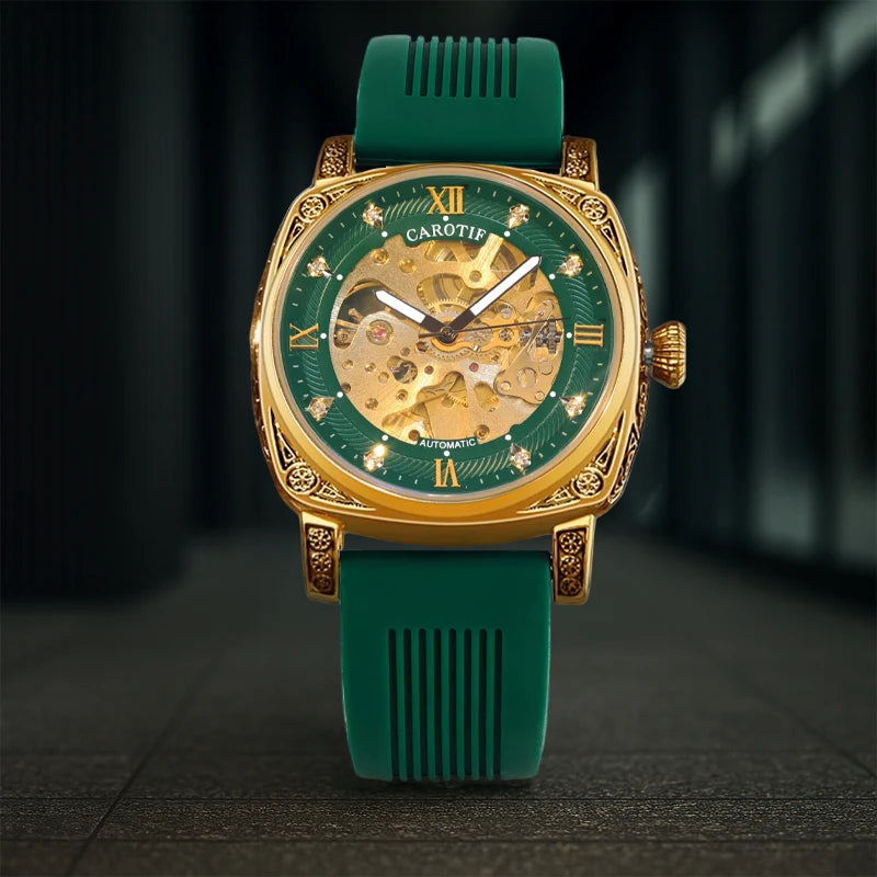 Montre Automatique Homme Tourbillon Vintage Chiffres Romains Silicone 40mm – CLEVI Paris