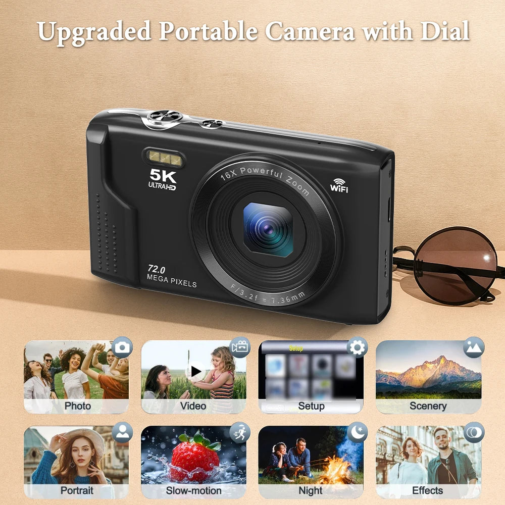 Appareil Photo Compact 5K 72MP OURLIFE – WiFi, Écran 2.8", Zoom 16x, Vlogging & YouTube
