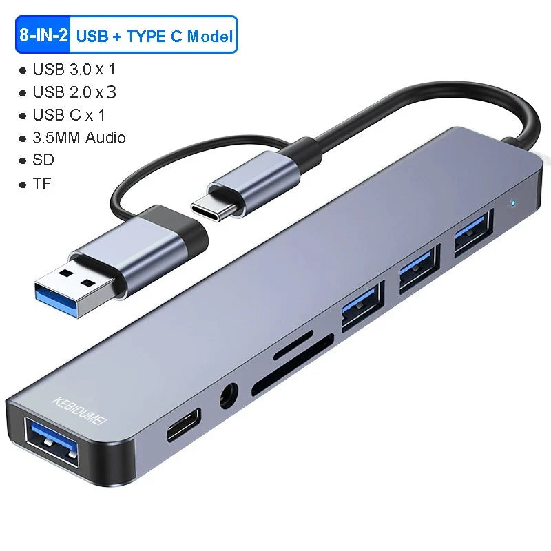 Hub USB-C Multiport 4/5/7/8-en-2 USB 3.0 5 Gbps – CLEVI Paris