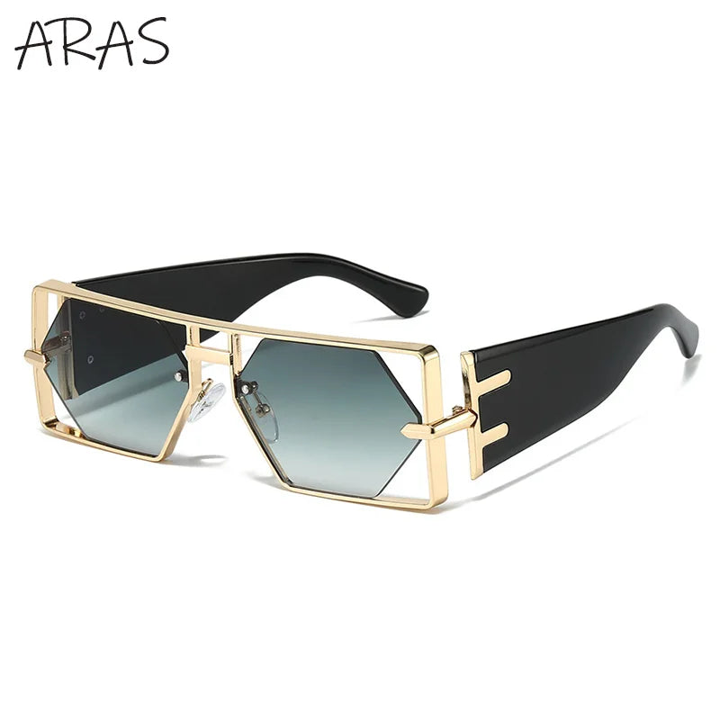 Lunettes de Soleil Steampunk Hexagonales Monture Alliage Creusée Dégradé UV400 Unisexe – CLEVI Paris