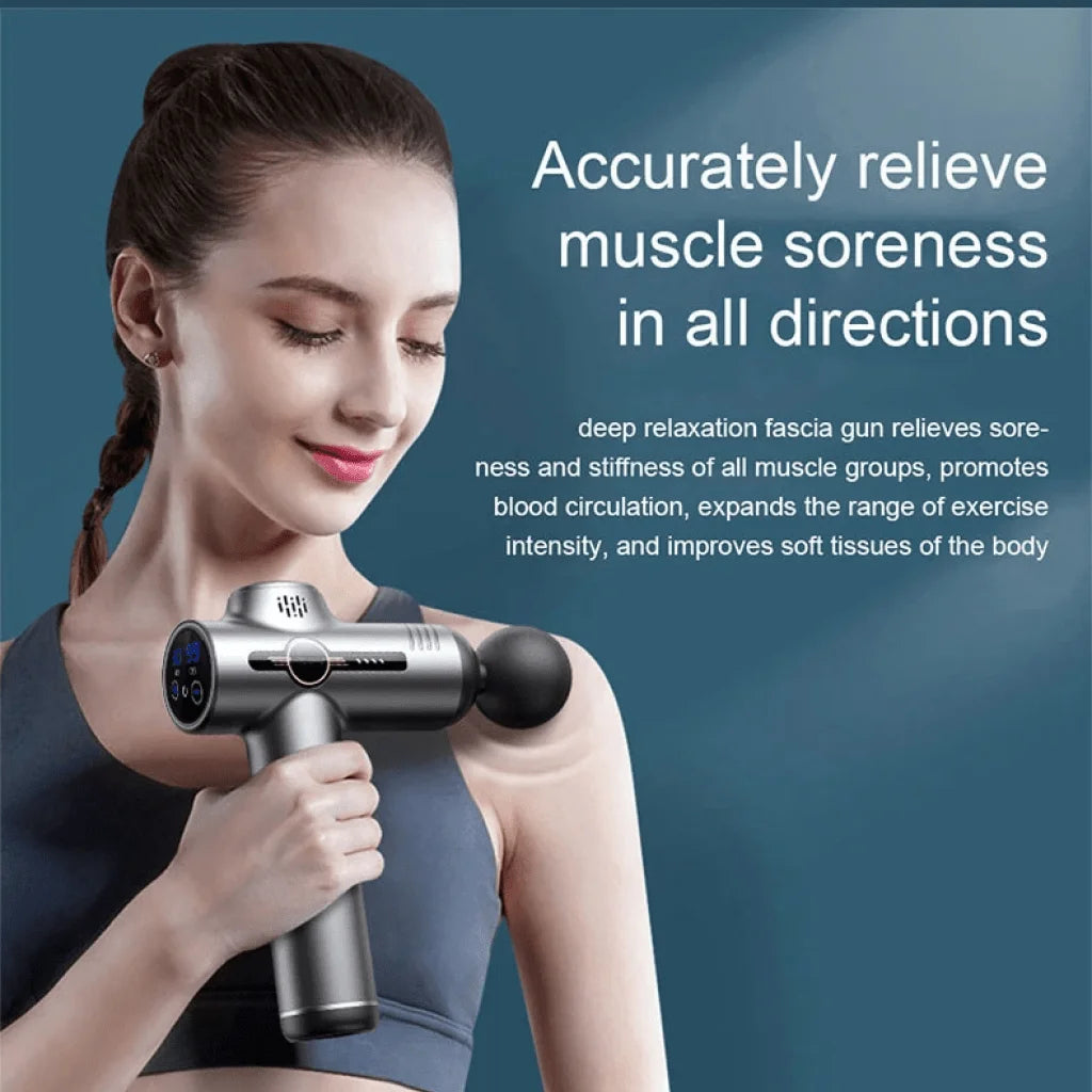 Pistolet de Massage Fascial Portable Écran LED 4 Têtes Recharge Type-C – CLEVI Paris