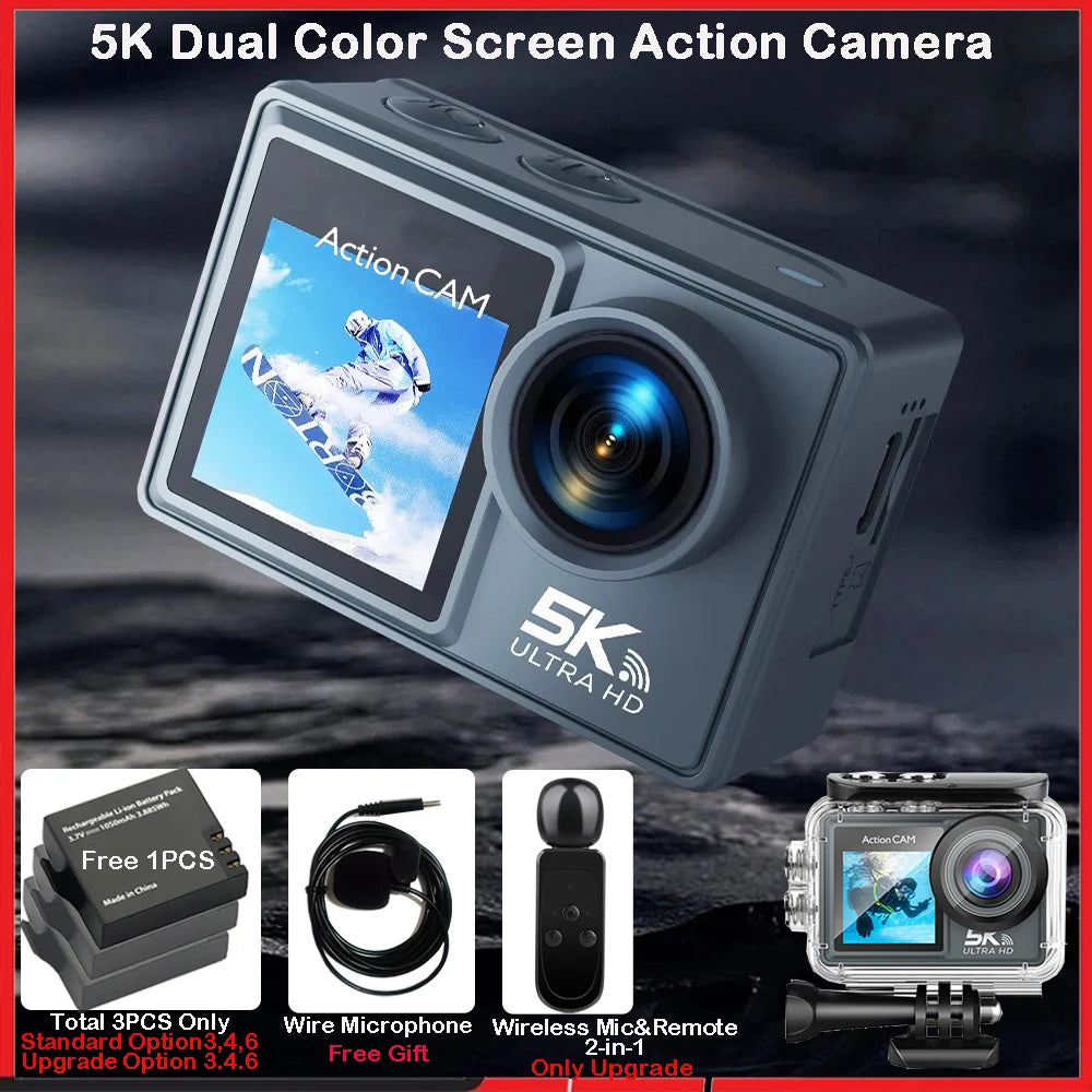 Action Cam HUAFANT M4R 5K 4K60fps – EIS 6 Axes, Grand Angle 170°, Étanche 30m, Micro Sans Fil, Double Écran IPS, WiFi – CLEVI Paris