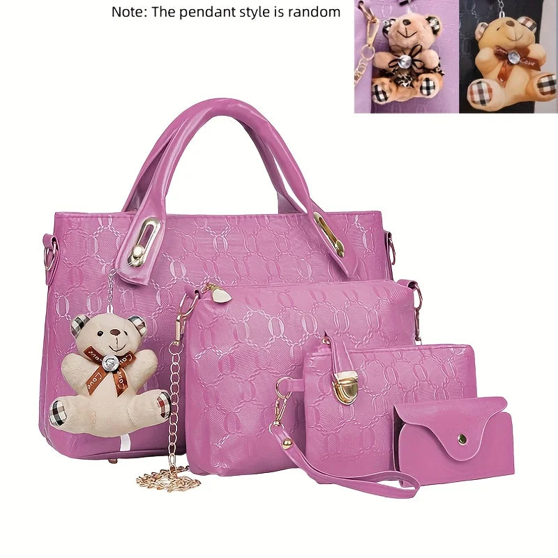 Coffret 4 Sacs Femme PU Gaufré Tote + Croisé + Portefeuille – CLEVI Paris