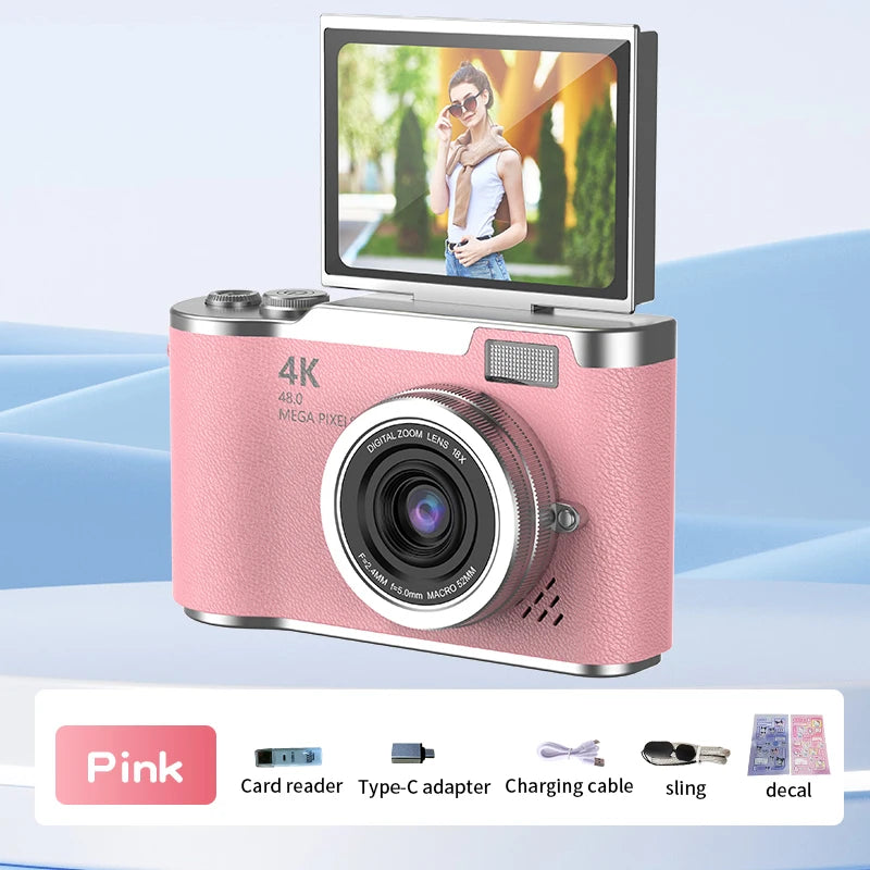 Appareil Photo Numérique Compact 1080P – Zoom 8x, Écran Rabattable 180°, Selfie, Cadeau