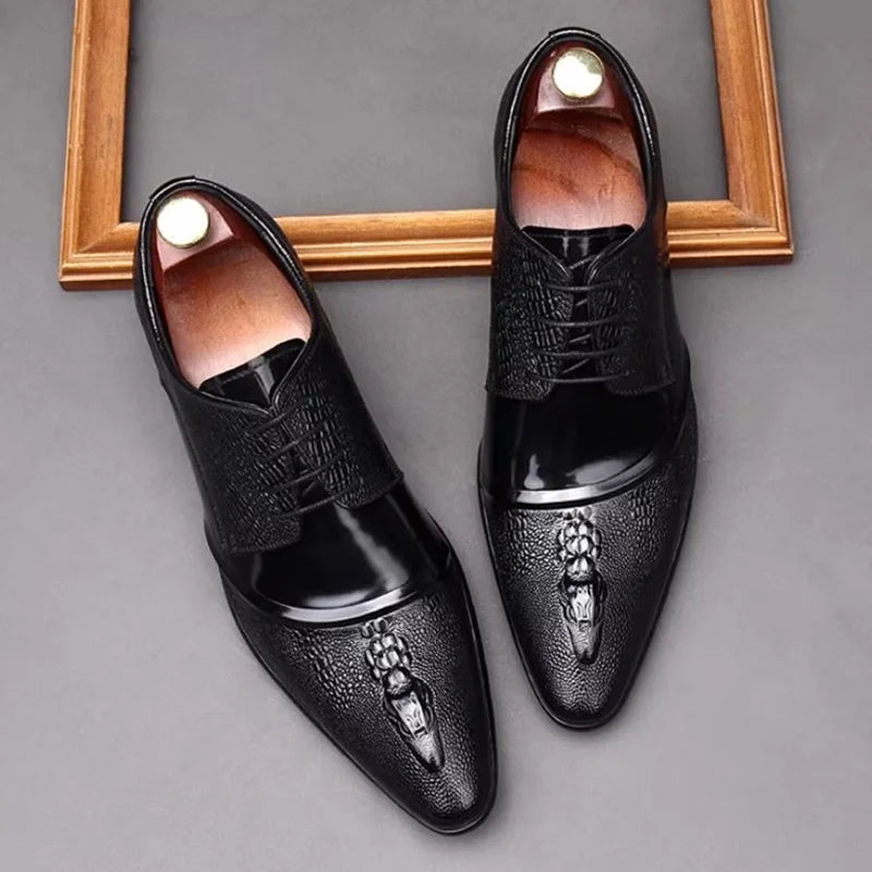 Oxford Homme Cuir Véritable Motif Crocodile Embossé Bout Pointu – CLEVI Paris