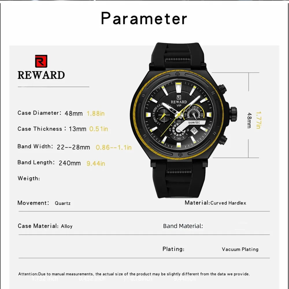 REWARD RD831508M Montre Homme Quartz Sport Ronde Chrono Calendrier Lumineux 30M – CLEVI Paris