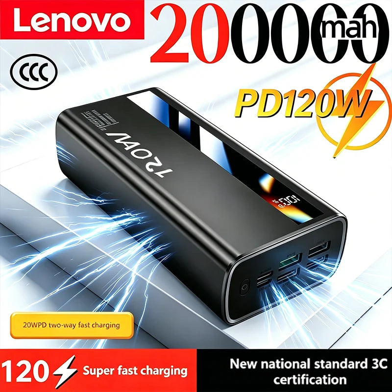 Batterie Externe Lenovo 3C 120W LED Portable 50-200000mAh – CLEVI Paris