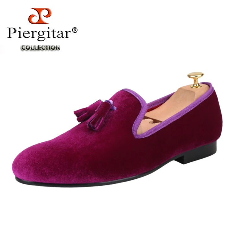 Loafers Homme Velours Slip-On Glands Faits Main Bout Rond Multicolore Soirée Banquet EU 37-50 Piergitar – CLEVI Paris