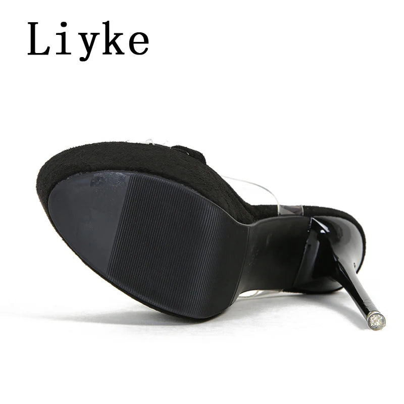 Sandales Transparentes Liyke 16cm – Imprimé Serpent, Plateforme, Bout Ouvert, Soirée, 34-40