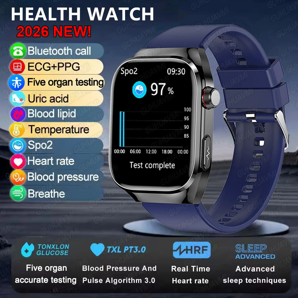 Montre Connectée Santé ECG Acide Urique IMC 5 Organes | AMOLED Verre Saphir IP68