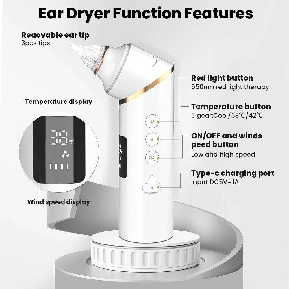 Sèche-Oreilles Électrique 3 Températures Luminothérapie Rouge Rechargeable – CLEVI Paris