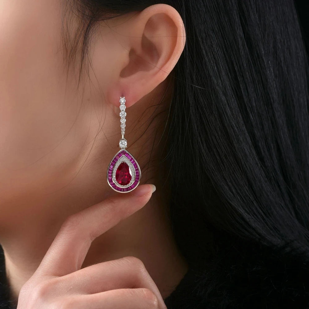 Boucles d’Oreilles Pendantes Rubis Émeraude Argent 925 – CLEVI Paris