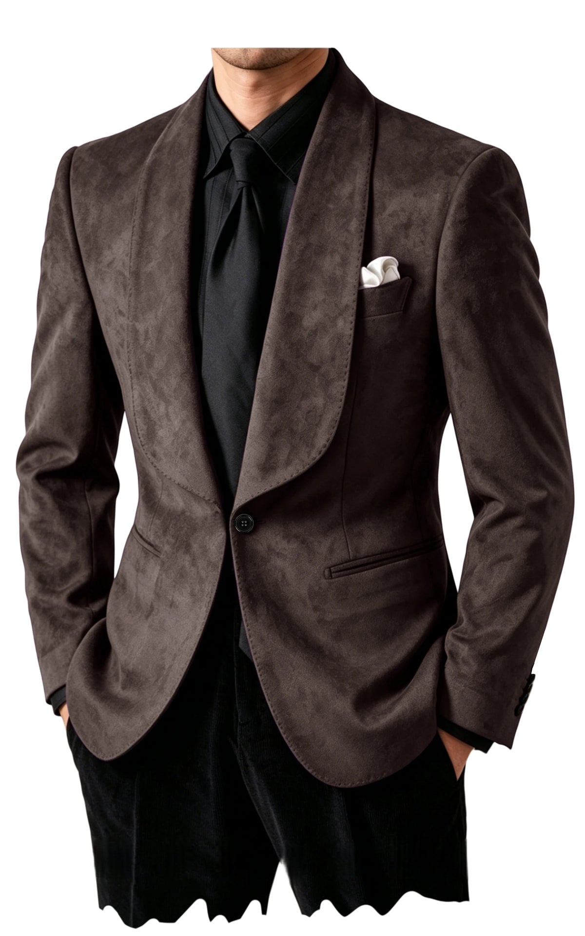 Blazer homme effet suédé 1 bouton à col châle – CLEVI Paris