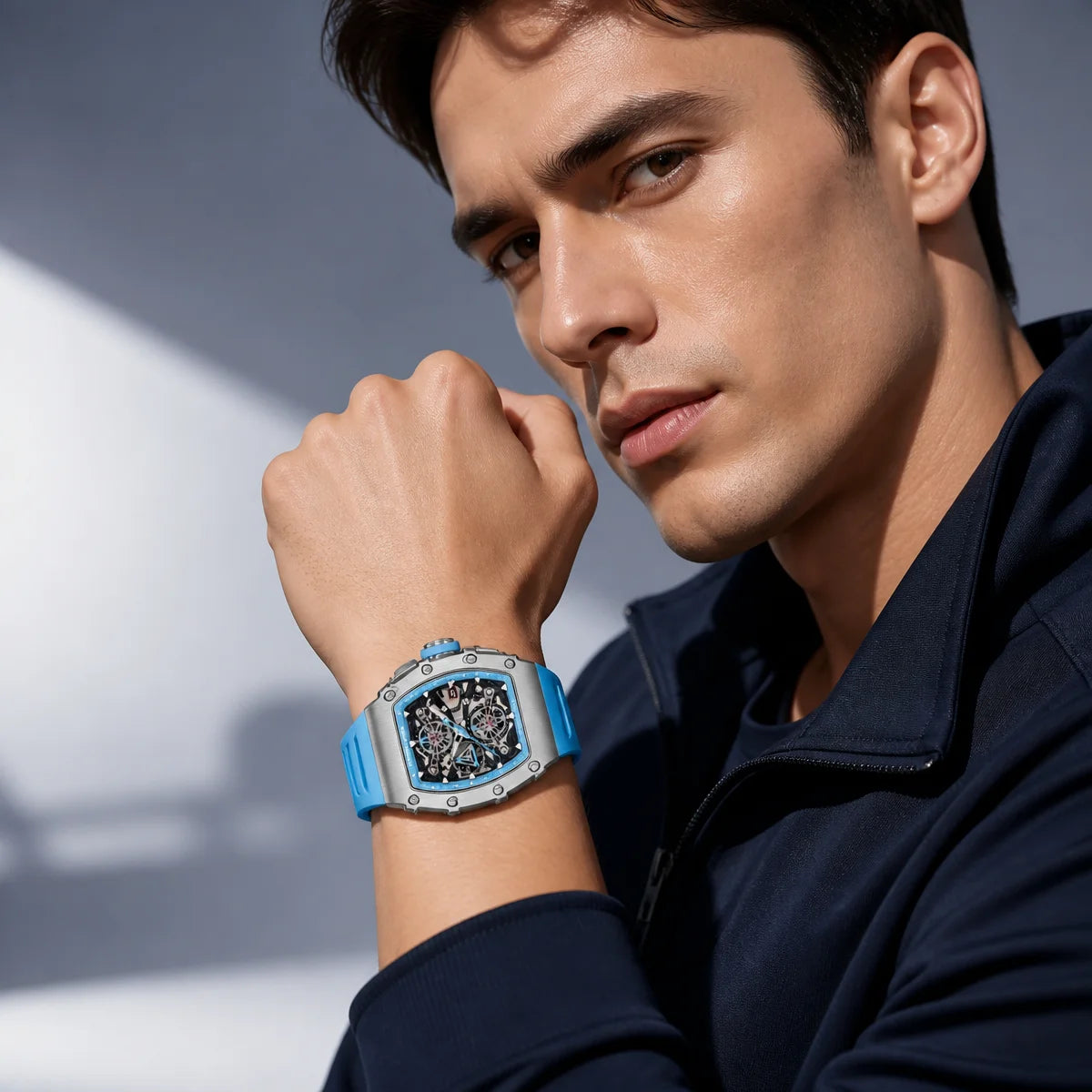 Montre PAGANI DESIGN PD-YS011 – Quartz Chronographe Racing, Verre Saphir, Acier Inoxydable Tonneau, Bracelet Silicone, Étanche 5 ATM – CLEVI Paris